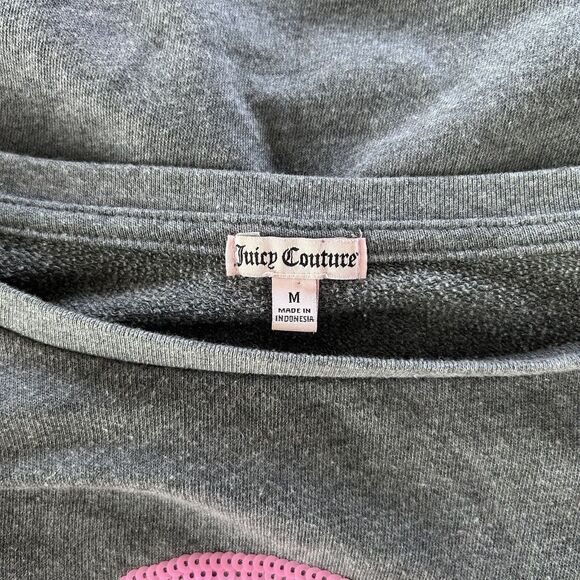 Juicy Couture Women Sweatshirt Medium Gray Graphic Lips Sequin Pullover Vintage - Picture 3 of 7